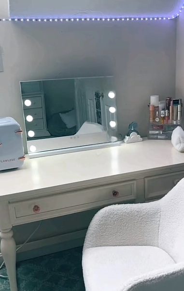 A vanity featuring skin care products that may or may not be advantagous to young skin.