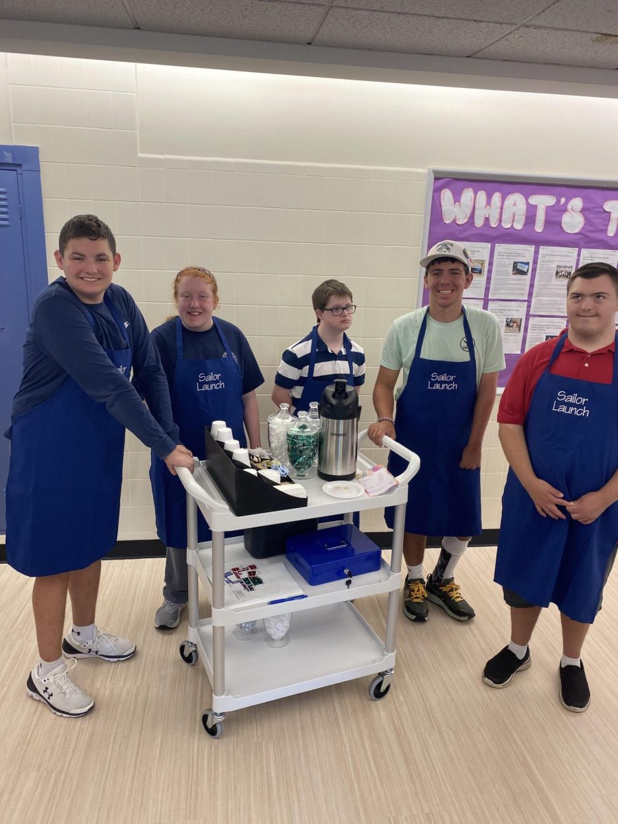 iExcel students are excited about their new Sailor Launch coffee service. Pictured (l-to-r) Nicholas Bacarella, Carlie Hammock, Steven O'Keefe, Finn Sears, and Stephen Fassnacht 