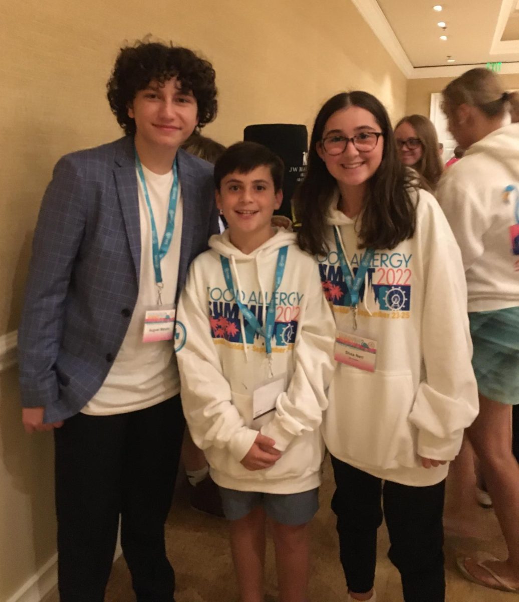 (L-R) August Maturo, Thomas Neri, and Shea Neri attended the 2022 Food Allergy Research and Education Conferene. Maturo is a food allergic actor who played the role of August Matthews in the Disney Channel Show, Girl Meets World. 
